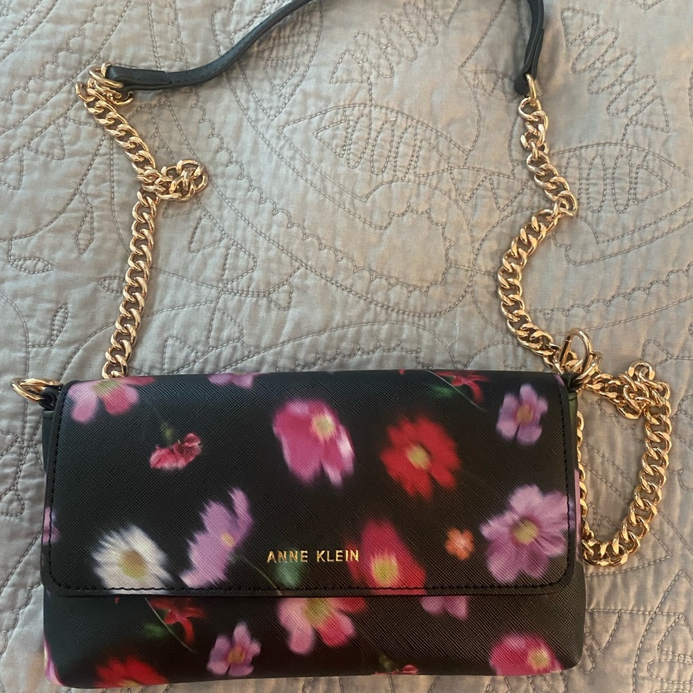 Anne Klein Black Floral Crossbody Bag